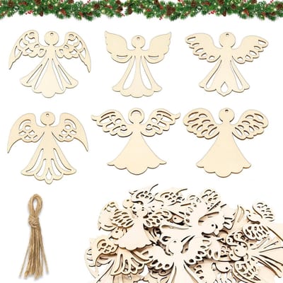 Geluksamulet set met 36 stuks, engel thema, zilver en hout, perfecte kerstdecoratie en cadeau