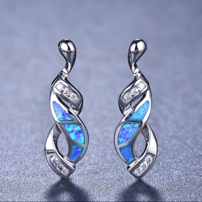 Boucles d'oreilles Charm Versatiles pour Femmes en Forme de 8 Incrustées de Diamant Blanc, Trésor Australien Bleu gray