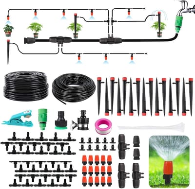 Druppelirrigatieset - Tuinsysteem water - Planten water geven - Waterbesparend systeem - 72 voet slang - Zwart