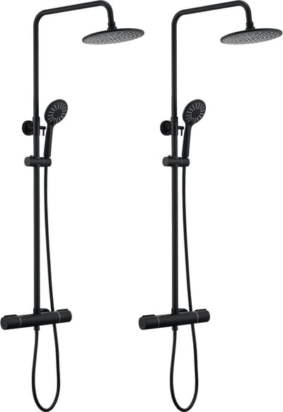 Auralum max Regendouche met Thermostaatkraan - 2 Set - Doucheset - Regendouche en Handdouche - 9 inch Douchekop - Rond Design - Regendoucheset - Waterbesparend - Zwart