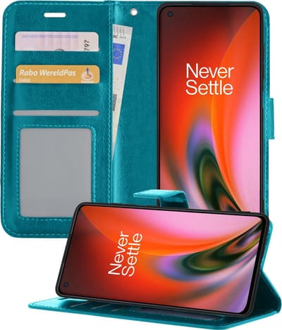 Hoesje - Geschikt voor OnePlus Nord 2 - Luxe Bookcase - Walletcase Hoes - Portemonnee - Cover - Telefoonhoes - Turquoise