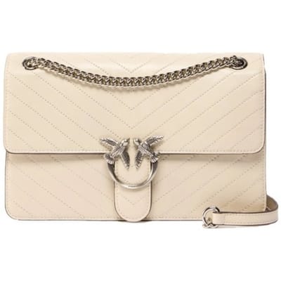 PINKO Love One Schoudertas Leer 26 cm - Dames - bianco seta-matt silver