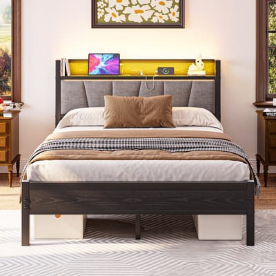 Bedframe - 140x190 cm - Hoofdbord met LED en USB - Stevige Lattenbodem - Metaal