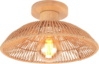 Retro Plafondlamp 30cm Vintage Lamp Boho Design Rieten Lampenkap Hout E27 Verlichting Decoratie voor Woonkamer, Hal en Eetkamer