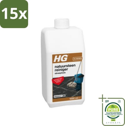 15 x HG Natuursteenreiniger Streeploos 1 liter - Grootverpakking - Natuursteenreiniger - Vloerreiniger - Marmeren Vloer - Streeploos Schoonmaken - Natuursteenonderhoud