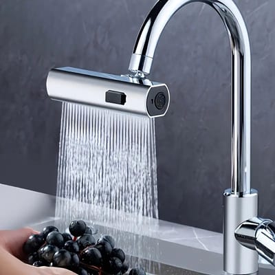 Waterval-keukenkraan, draaibaar- 5 + 1 adapter voor verschillende slangtypes-multifunctionele verlengkraan, kraanopzetstuk voor universele kraanaansluiting, waterkraan, kraanverlenger met adapter voor badkamer en keuken goed materiaal-