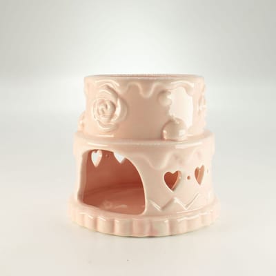 Keramische oliebrander in de vorm van een cake - Hartjes - Roze