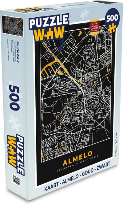 Puzzel Kaart - Almelo - Goud - Zwart - Legpuzzel - Puzzel 500 stukjes