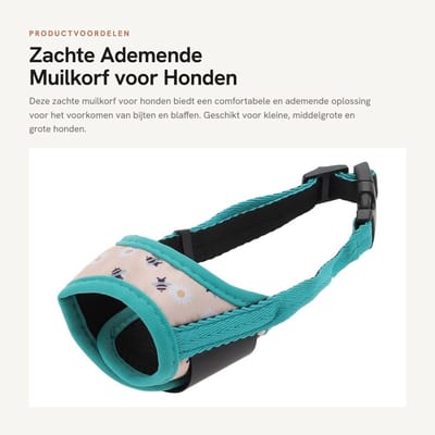 Dailygoods- Hondenmuilkorf Zacht - Ademend - Verstelbare Riem - Voor Kleine/Middelgrote/Grote Honden - Voorkomt Bijten/Kauwen - Hoogwaardig Materiaal - Muilkorf