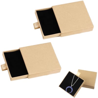 Dailygoods- Sieradenbox 2 Stuks - Cadeaudoos - 8 x 7.5 x 1.8 cm - Kraft Papier - Antidust Deksel - Zachte Velours Voering - Cadeaubox