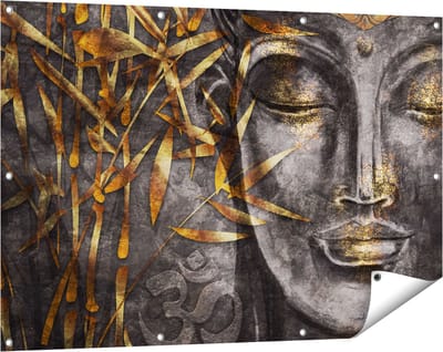 Gards Tuinposter Gouden Boeddha van Aquarel - Abstract - 120x80 cm - Tuindoek - Tuindecoratie - Wanddecoratie buiten - Tuinschilderij