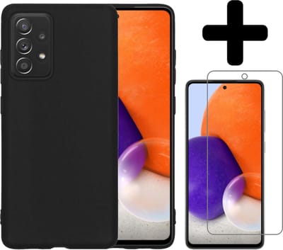 Hoesje - Met Screenprotector - Geschikt voor Samsung Galaxy A72 - Sterk & Shockproof - Back Cover - Siliconen Case - Telefoon Hoes - Telefoonhoesjes - Zwart