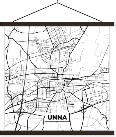Posterhanger incl. Poster 60x60 cm - Schoolplaat - Plattegrond - Unna - Kaart - Stadskaart - Textielposter - Zwarte latten - Stadskaart