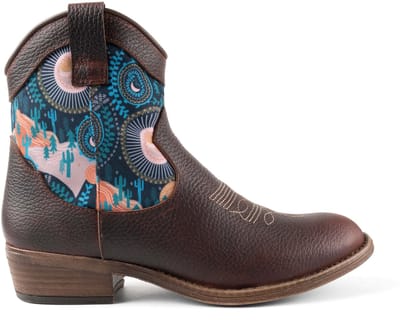 Inkkas Socorro Western Boot dames laars – bruine leren westernlaars met woestijnprint – blush/teal – mid-hoog model met comfortabele hak, maat 37