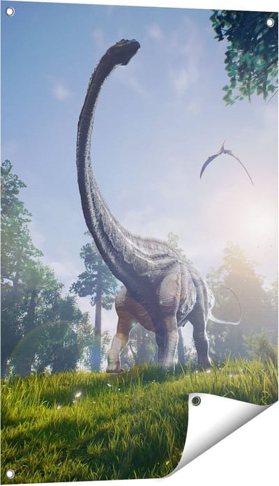 Gards Tuinposter Diplodocus Dinosauri�r in het Bos - 60x90 cm - Tuindoek - Tuindecoratie - Wanddecoratie buiten - Tuinschilderij