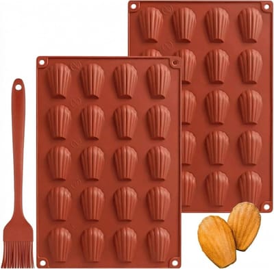 Siliconen Madeleine Bakvormen Set van 2, 20 Cavity Mini Cake Mallen met Silicone Kwast, BPA-vrij voor Chocolade en Gebak