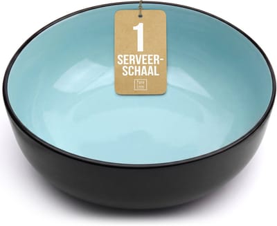 Pure Living Ibiza Dark Grote Serveerschaal - Ø 26,5 cm - Aquamarijn - Aardewerk - Vaatwasserbestendig - Magnetronbestendig
