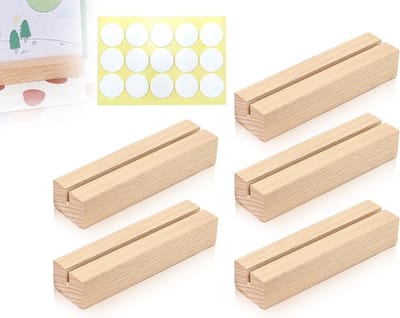 Houten Kaart Houder Set van 5, Tafel Kaart Houder, Menukaart Houder, Plaatskaart Houder met Dubbelzijdige Lijm, Foto Houder en Stand voor Decoratie