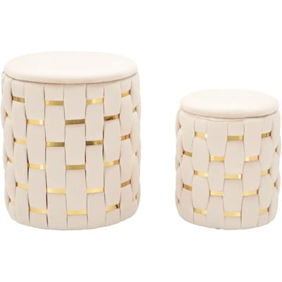 Opbergkruk Puff With Storage Shanty Cream Set 2 Pcs Ø 37×42 cm