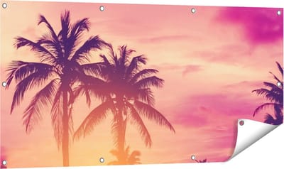 Gards Tuinposter Tropische Palmbomen met Zonsondergang - 120x60 cm - Tuindoek - Tuindecoratie - Wanddecoratie buiten - Tuinschilderij