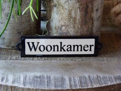 Emaille deurbordje recht 'Woonkamer'