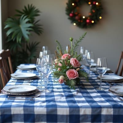 Tafelkleed – Blauw-Wit Geruit - 140x400 cm – Geweven Ruit – Oktoberfest Stijl – Strijkvrij