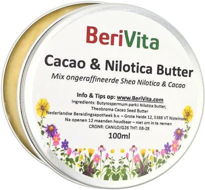 Cacao & Nilotica Shea Butter 100ml - Huid en Lippen - Mix van Cacao Butter en Nilotica Butter - Goed Smeerbaar - Cacao Geur