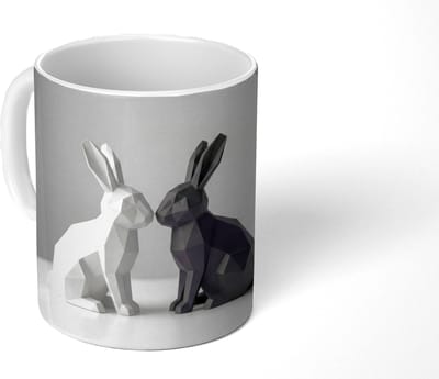 Mok - Koffiemok - Konijnen - Minimalistisch - Zwart - Wit - Mokken - 350 ML - Beker - Koffiemokken - Theemok