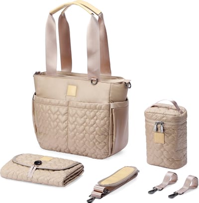 Brisby Florence Slijtvaste Luiertas - Schoudertas - Verzorgingstas - incl. Koeltas, Verschoonmatje & Kinderwagenhaken - Nylon - Champagne