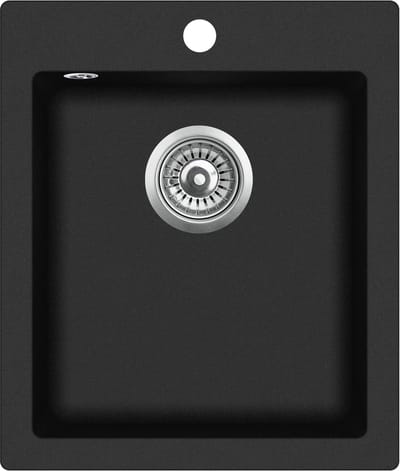 GURARI granieten spoelbak SQS 100 -601 AW, 42,5/50 cm, (1 st), keuken gootsteen, inbouw granieten gootsteen zwart, incl. sifon, 42,5x50