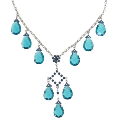 Behave - Ketting met blauwe druppelvormige hangers - Modeaccessoire met kristallen - Lengte 40 cm (+verlengketting 7,5 cm)