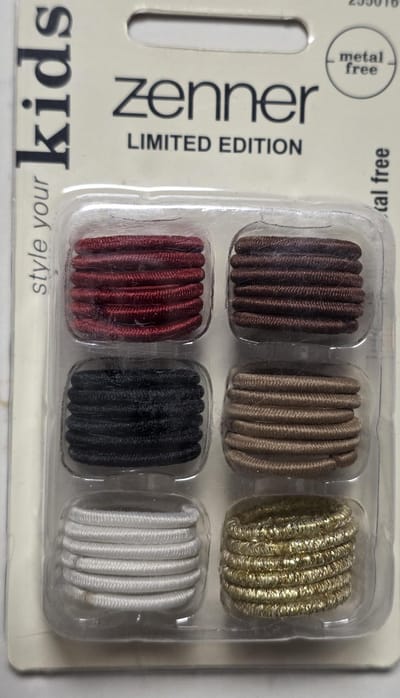 Zenner kids limited edition - elastiekjes mini small - metal free - metaalvrij - 36 elastiekjes voor kleine staartjes en vlechtjes - zwart wit goud rood bruin