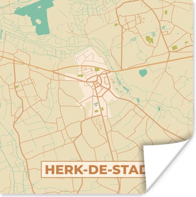 Poster België - Herk-de-Stad - Kaart - Stadskaart - Plattegrond - 100x100 cm XXL