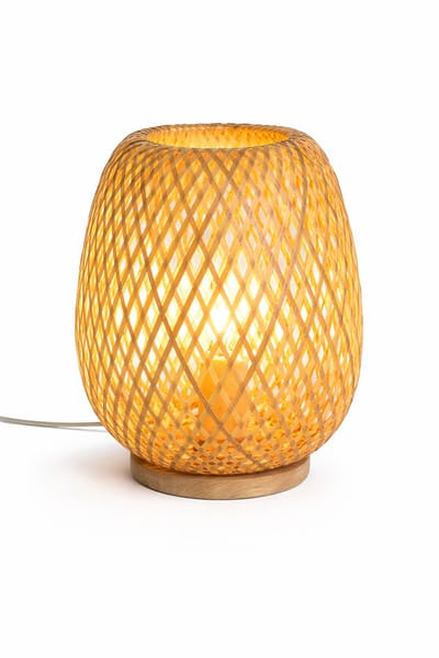 Bamboe Tafellamp met Lichtspel – Hue Glow Shade – Handgemaakt – 30 cm – Incl. snoer en fitting – Sfeerlamp Boho / Japandi