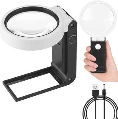 Vergrootglas met Licht - Leesloep Handloep - Gedetailleerd Lezen - Handsfree Standaard - 10x 30x Vergroting - Zwart
