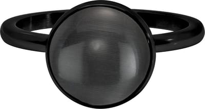 Quiges Stapelring Dames - Vulring - RVS Zwart met Grijze Cateye - Maat 21 - Hoogte 2mm