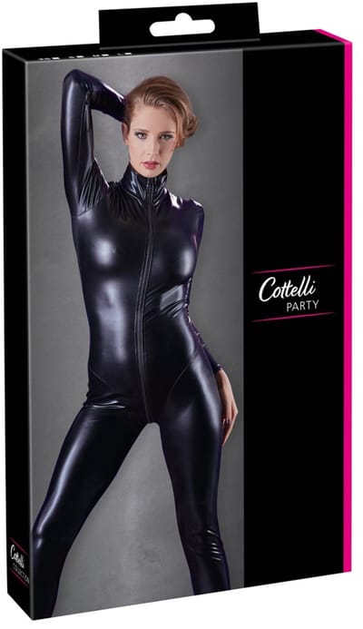 Cottelli Collection – Extravagante Catsuit met Lange Mouwen en Rits voor een Kinky Uitstraling – Maat XS – Zwart