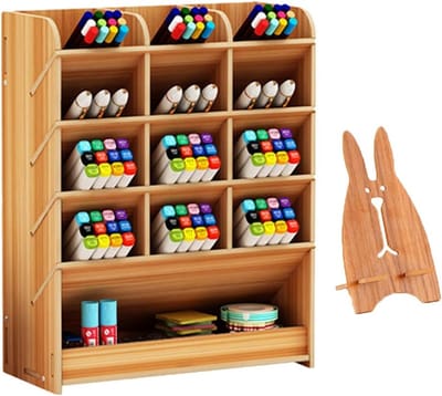 Famanu - Houten bureau-organizer Multifunctioneel bureaublad briefpapier Pennenhouder Doos voor thuiskantoor Schoolbenodigdheden Opbergrek met lade (Kers-b12)