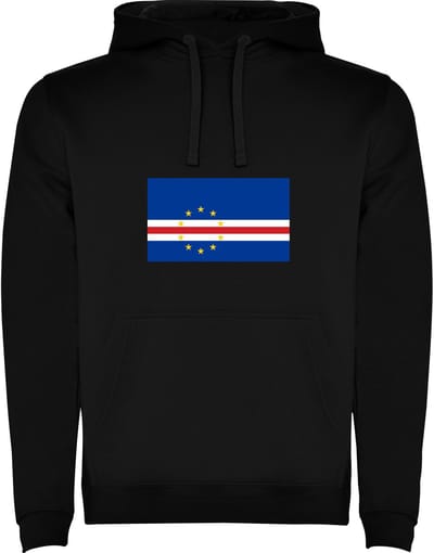 Zwarte unisex hoodie met Wereldse vlaggen het land Kaapverdie merk Roly maat M