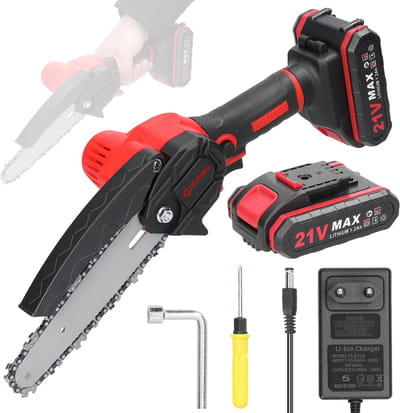 Elektrische Kettingzaag – 21V 15 cm – Borstelloze Motor – 2x 1200mAh Batterijen – Tuin & Hout