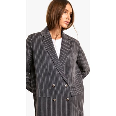 boohoo Dames Pinstripe Oversized Dubbelgeknoopte Blazer | Charcoal | Maat: 8