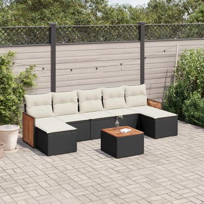 vidaXL - 8-delige - Loungeset - met - kussens - poly - rattan - zwart