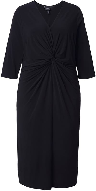 Ulla Popken - Dames - Midi-jurk A-lijn V-hals 3/4-mouwen zakken - Zwart - Maat 50+
