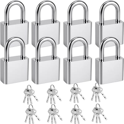 8 Stuks Mini Hangsloten met Sleutels, 30 mm Sleutelhangsloten voor Gymkluisje, Koffer en Kasten, Zilver