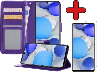 Hoesje - Met Screenprotector - Geschikt voor Samsung Galaxy A42 - Luxe Pasjeshouder - Flipcase - Bookcase Portemonee - Flip Case - Kunstleer Book Case - Book Cover - Walletcase - Portemonneehoes - Telefoonhoes - Paars