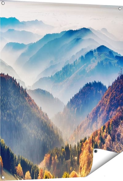 Gards Tuinposter Heuvel Landschap van het Zwarte Wout Bos - 80x100 cm - Tuindoek - Tuindecoratie - Wanddecoratie buiten - Tuinschilderij
