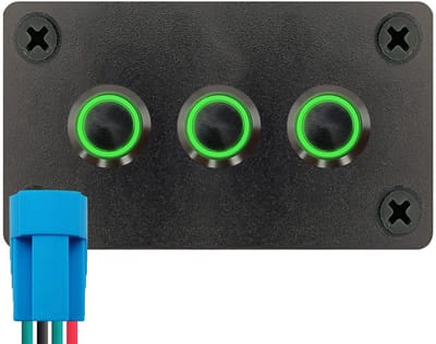 ProRide Metalen Pulsschakelaar 12-24V OFF-(ON) - Drievoudig Inbouwpaneel - 12mm - IP67 - LED indicatie Groen