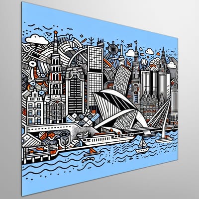 Doodle rotterdam schilderij | Rotterdamse Rhythms: Urban Doodles of Cityscape Elegance Kunstwerktitel | Kunst - 80x80 centimeter op Dibond | Foto op Dibond
