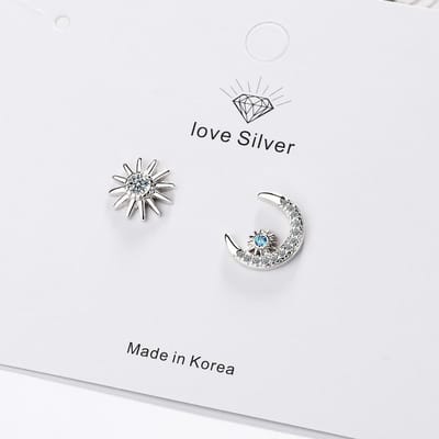 925 Sterling Zilver Asymmetrie Ster Maan Oorknopjes voor Vrouwen Sieraden Vrouwelijk Pendientes Eh1374 gray