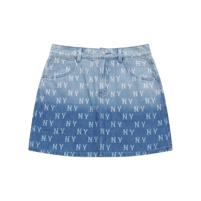 MLB Monogramme Imprimé Lettres Vintage Dégradé Polyvalent Confortable Décontracté Bouton Jupe en Jean Femmes jupes Indigo 3FDSM0253-50INS XS gray